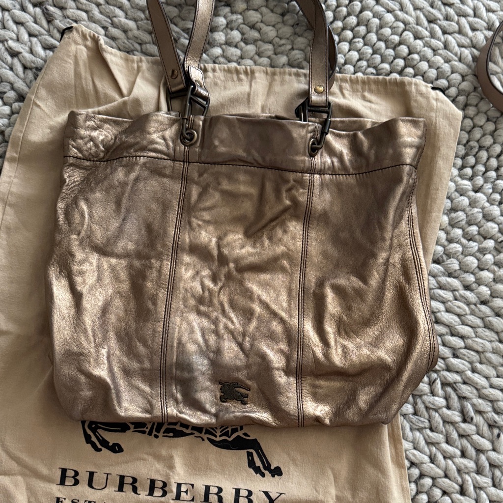 Burberry Metallic Bronze Leather Tote Bag